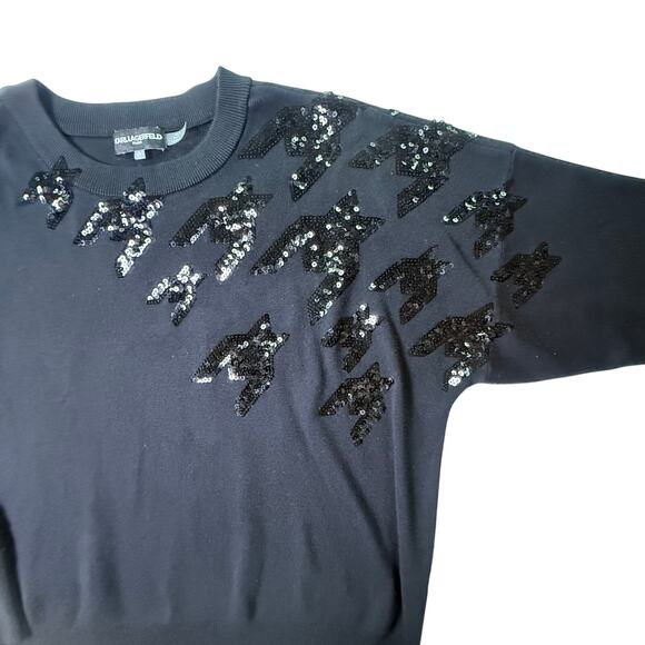 Karl Lagerfeld Paris Black Sequin Bird Sweater XL Knit Embellished Pullover - Picture 4 of 13